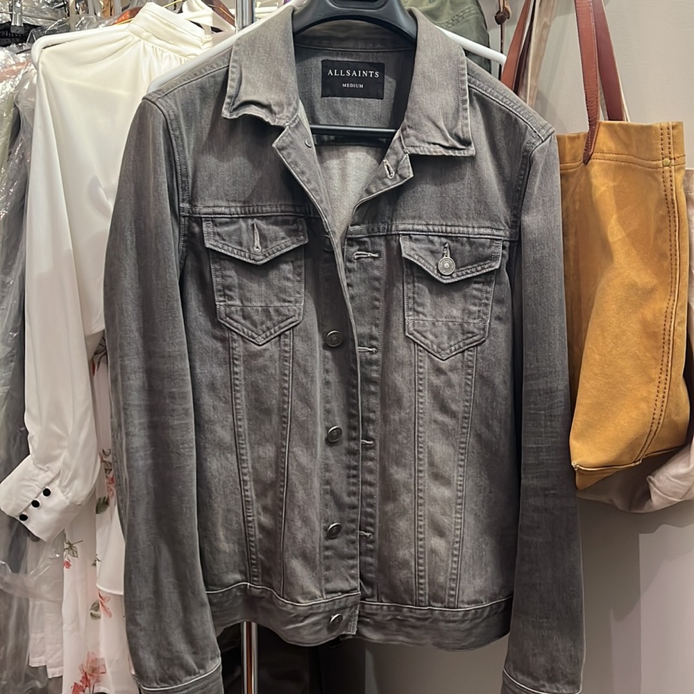 AllSaints Mens Grey Denim Jacket - M